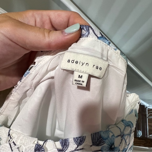 Blue/White Embroidered One Shoulder Mini Dress - Picture 8 of 9